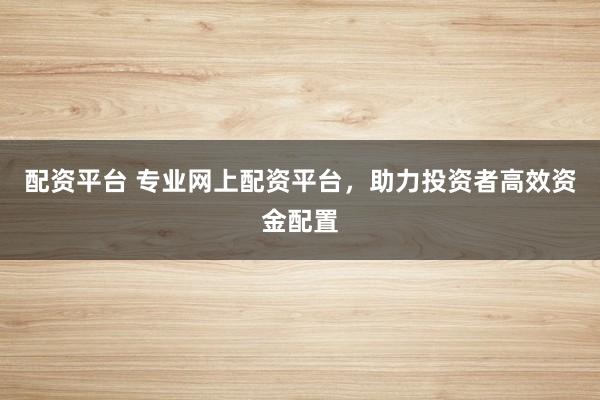 配资平台 专业网上配资平台，助力投资者高效资金配置